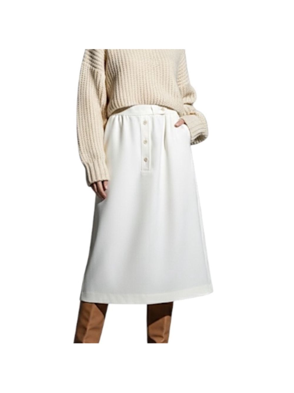 Vintage 70s Canadian made ivory white old money retro a line midi skirt 13/14